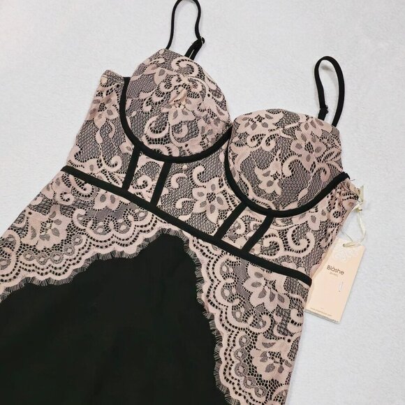 Blashe ✦ Black & Pink Lace Bustier Mini Dress ✦ Curve-Hugging w/ Padded Cups L - Picture 12 of 16
